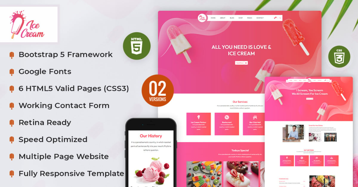 Creamy Ice Cream Shop HTML5 Website Template