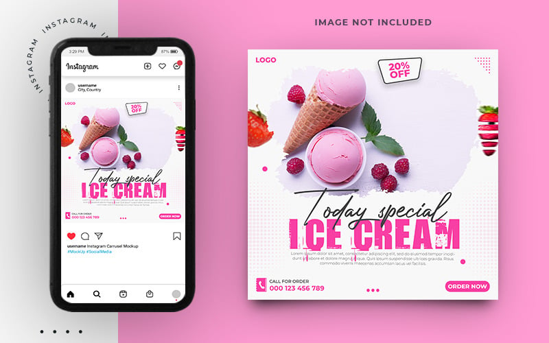 Ice Cream Social Media Post Template - TemplateMonster