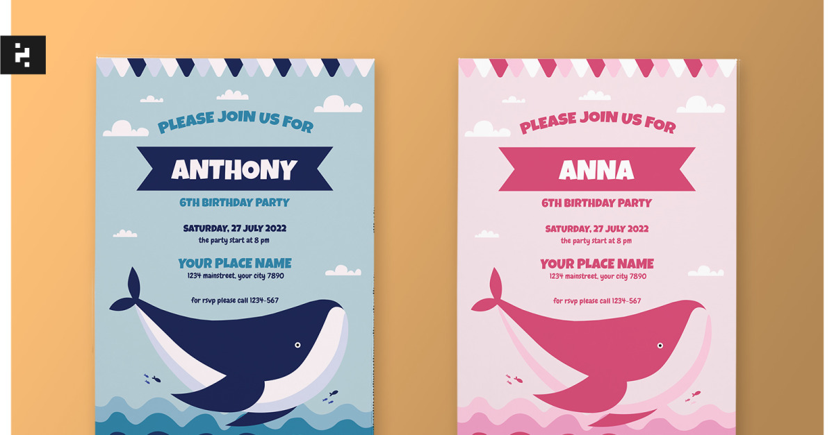 Modello di invito di compleanno per bambini - Tema del mare delle balene