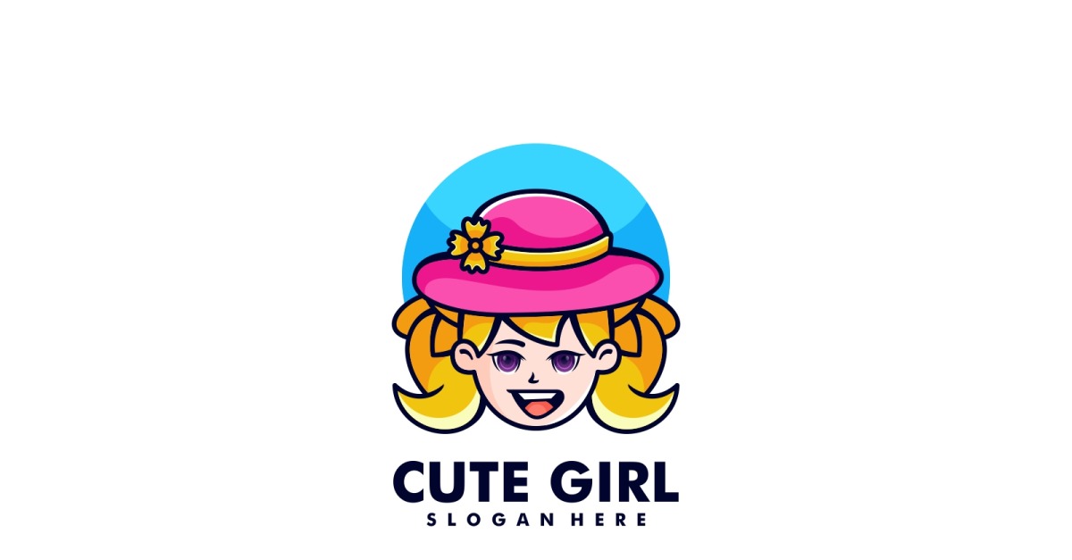 Cute Girl Mascot Cartoon Logo #258835 - TemplateMonster
