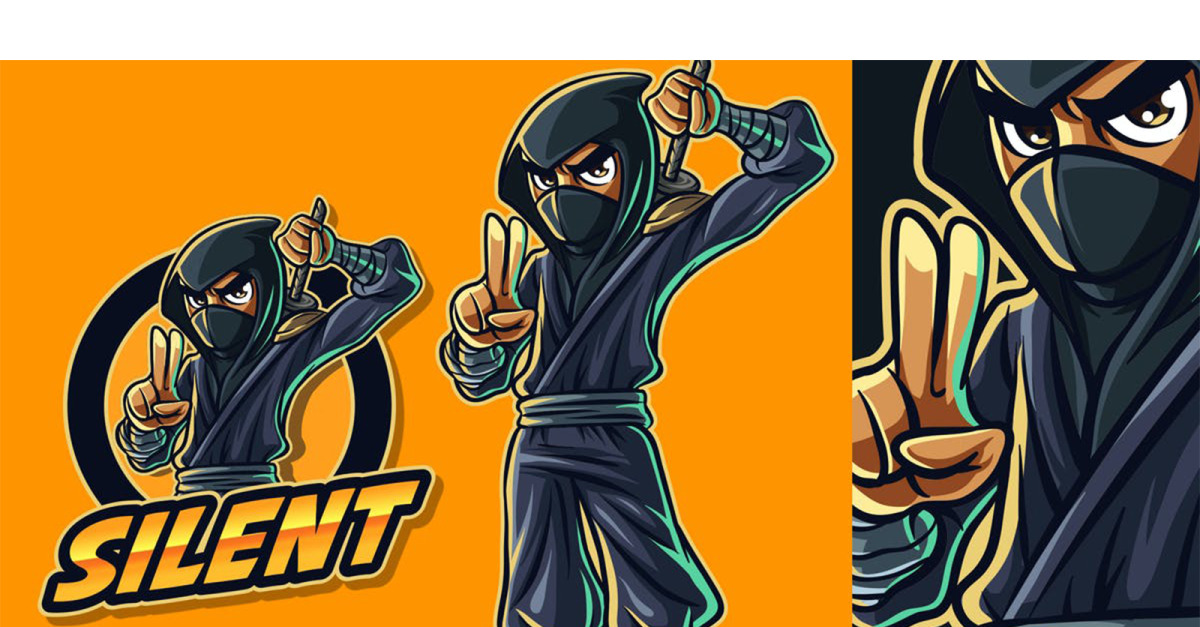 Logotipo de mascote de desenho animado ninja fofo