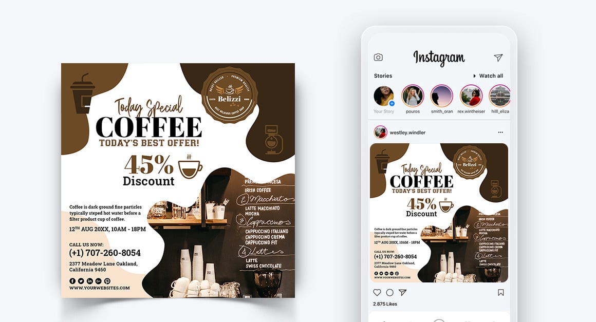 Coffee Shop Promotion Social Media Post Design Template-06