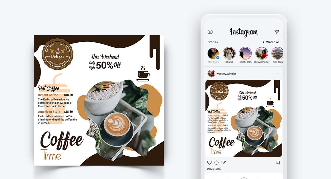 Coffee Shop Promotion Social Media Post Design Template-07