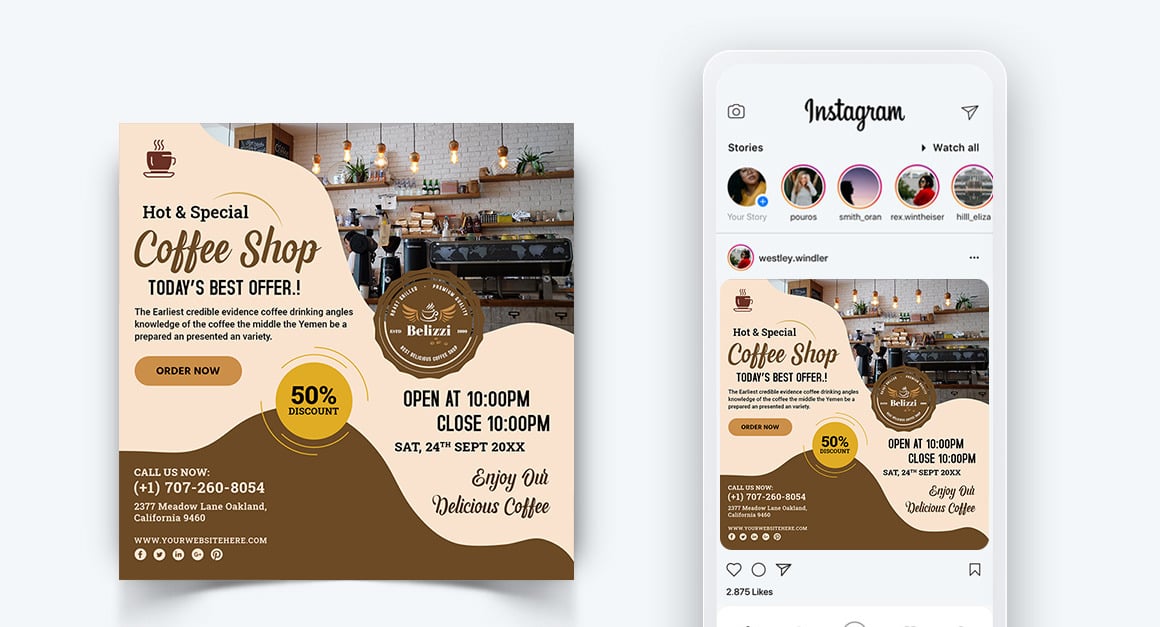 Coffee Shop Promotion Social Media Post Design Template-08