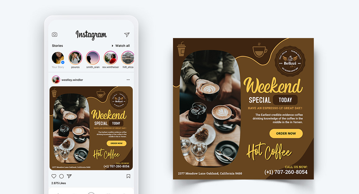 Coffee Shop Social Media Instagram Post Design Template-12