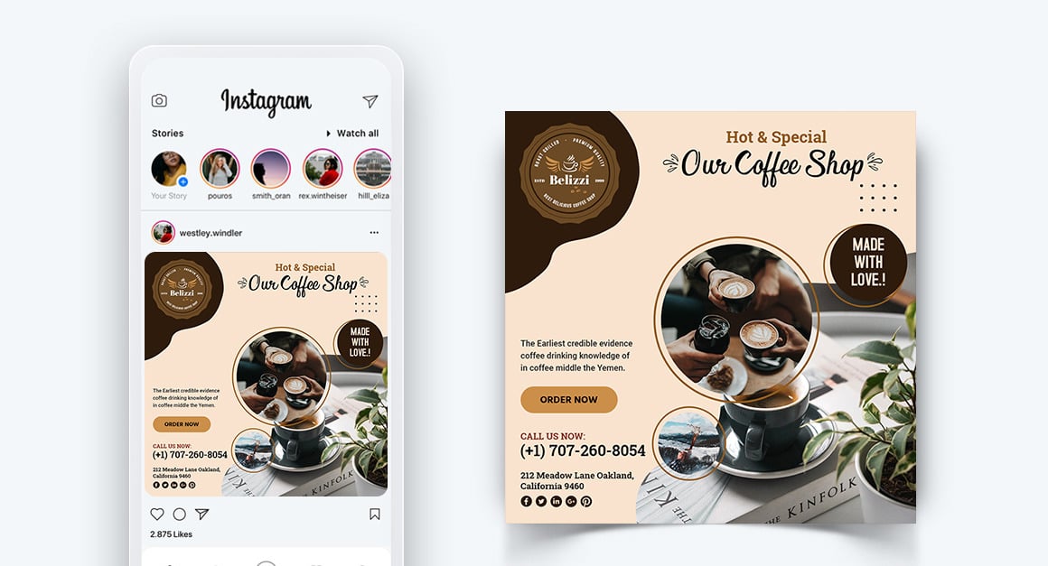 Coffee Shop Social Media Instagram Post Design Template-14