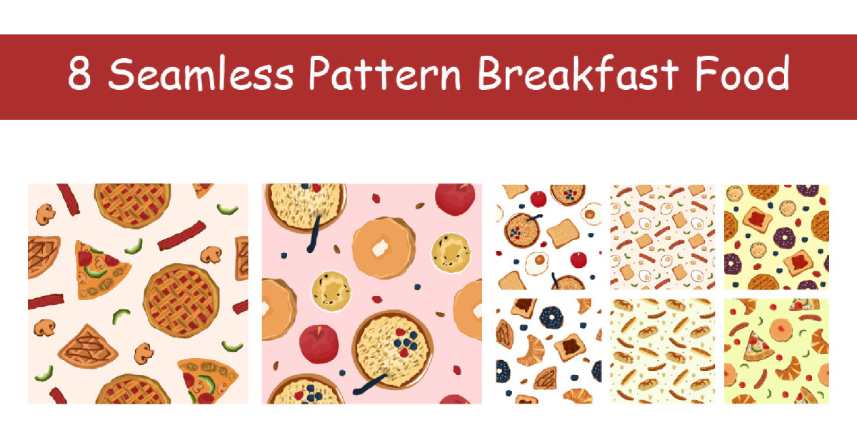 8 Seamless Pattern Breakfast Food #267055 - TemplateMonster