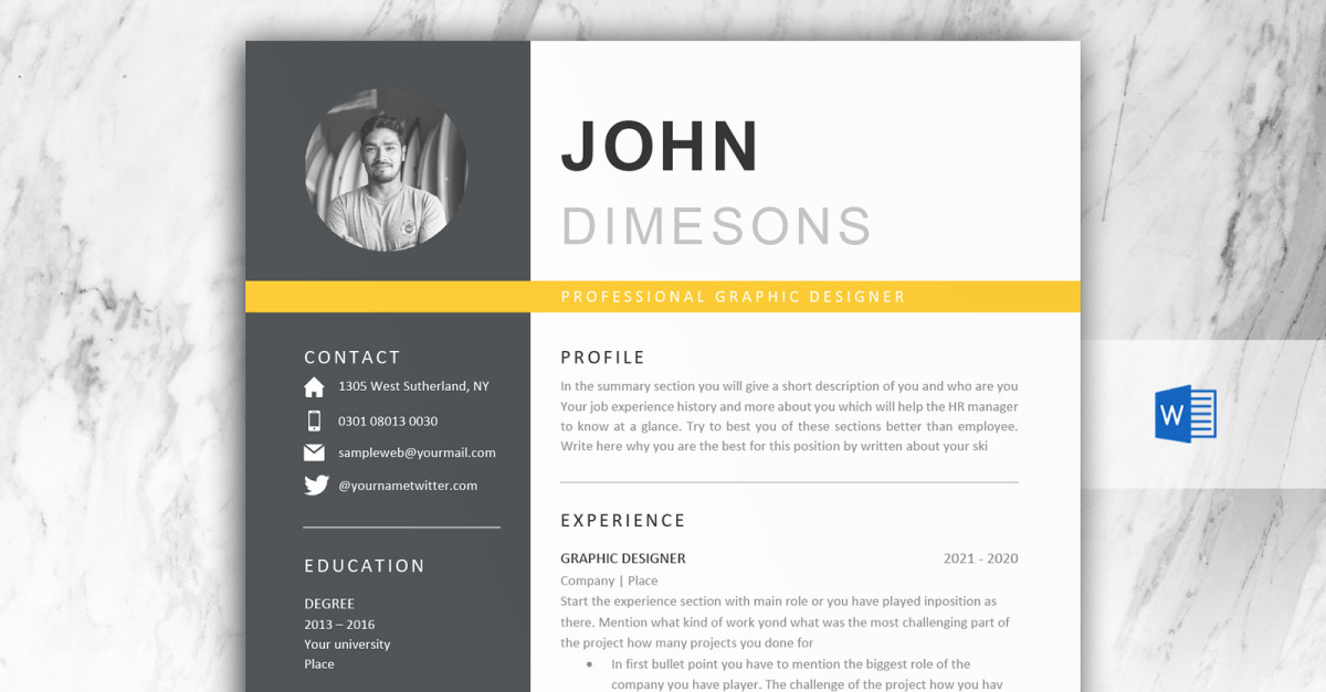 Minimal Resume Template in Word #271416 - TemplateMonster