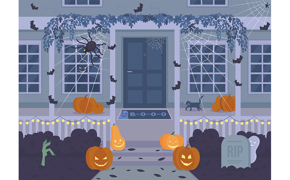 Vampire inviting to his house flat color vector illustration. Haunted  mansion. Halloween night. Full moon. Fully editable 2D simple cartoon  character with spooky building on background 11142876 Vector Art at Vecteezy