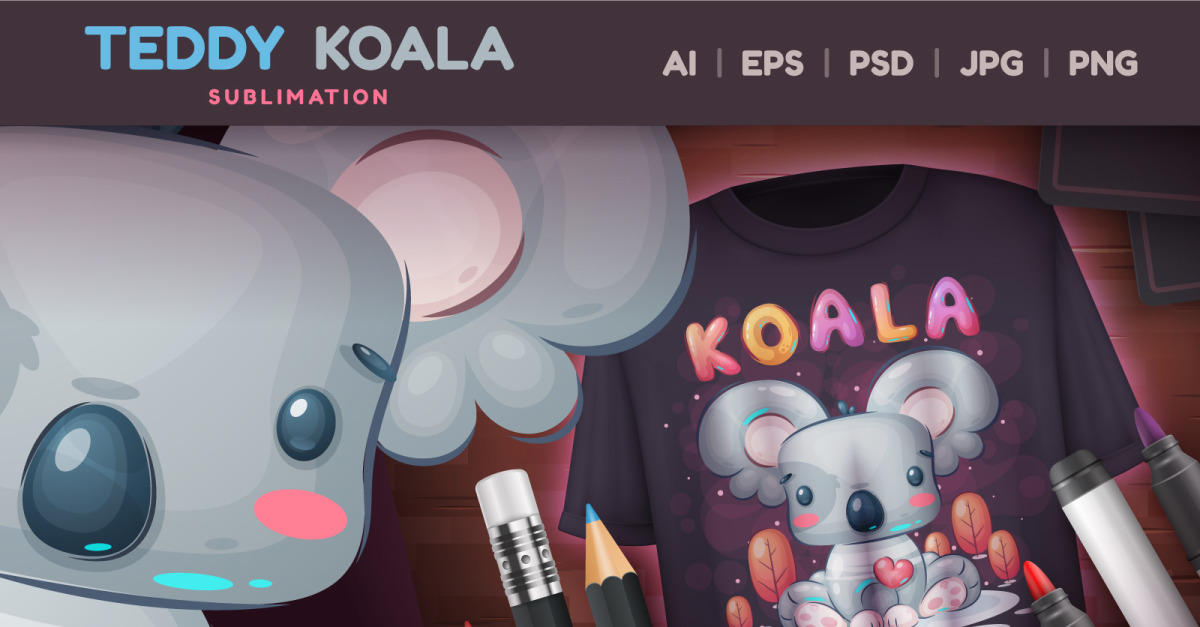 Sublimación Teddy Koala Element | Personaje de dibujos animados PNG