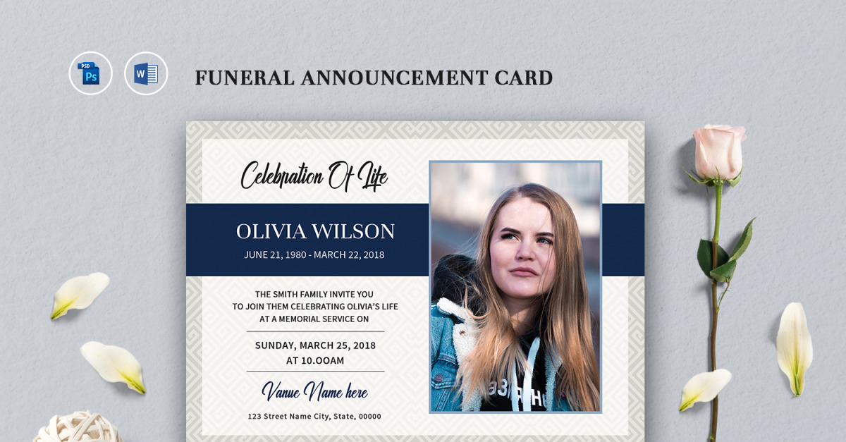 Funeral Announcement and Invitation Card - TemplateMonster