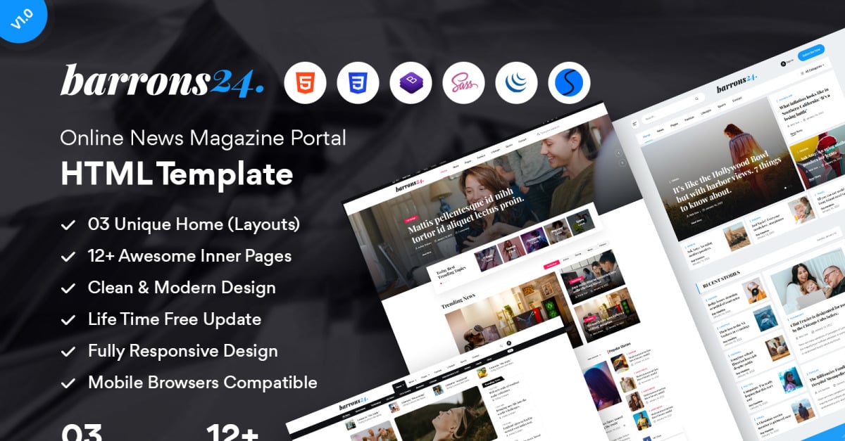 Barrons24 - News & Magazine HTML Template