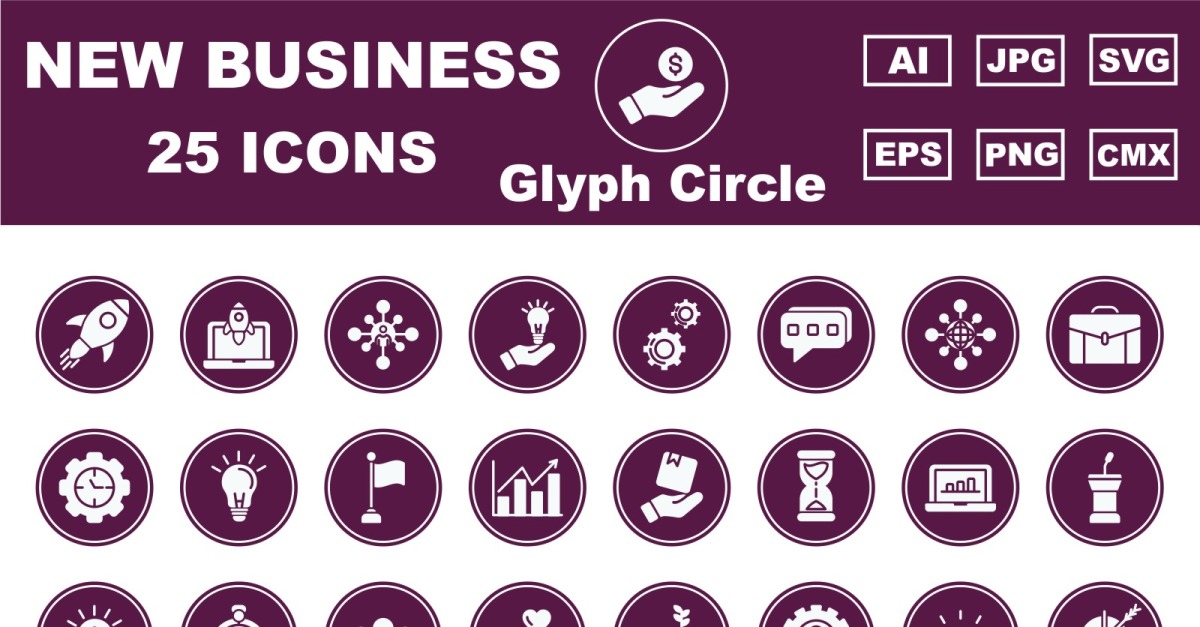 Paquete de 25 iconos premium de círculo de glifos de nuevos negocios