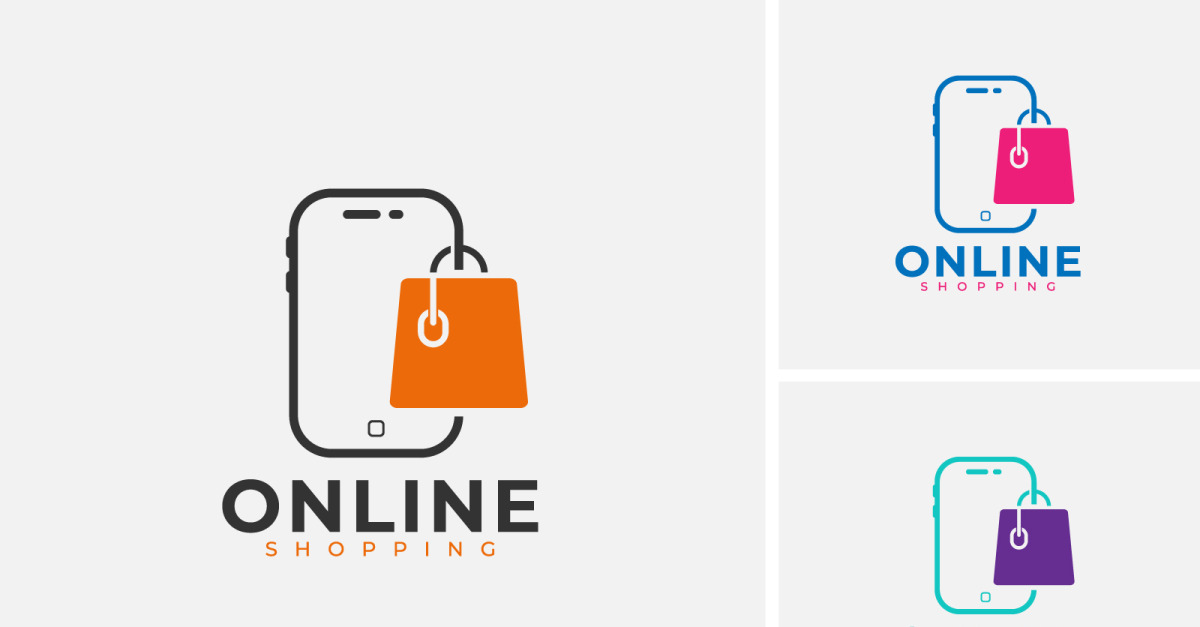 Ecommerce Logo With Smartphone, Hand Bag And Muse Design For Website Or ...