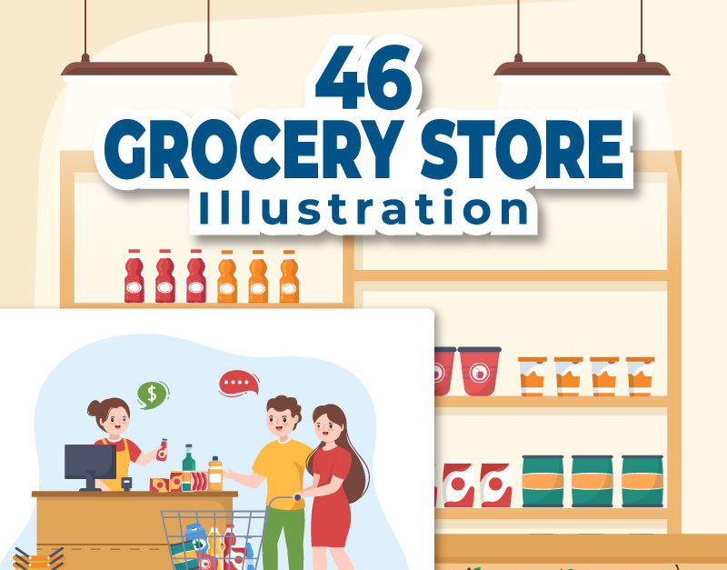 46 Grocery Store or Supermarket Illustration