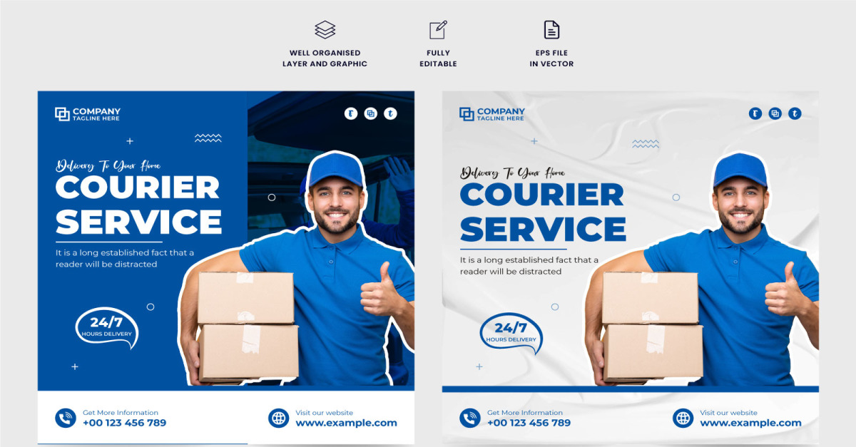 Modern courier service web banner vector - TemplateMonster