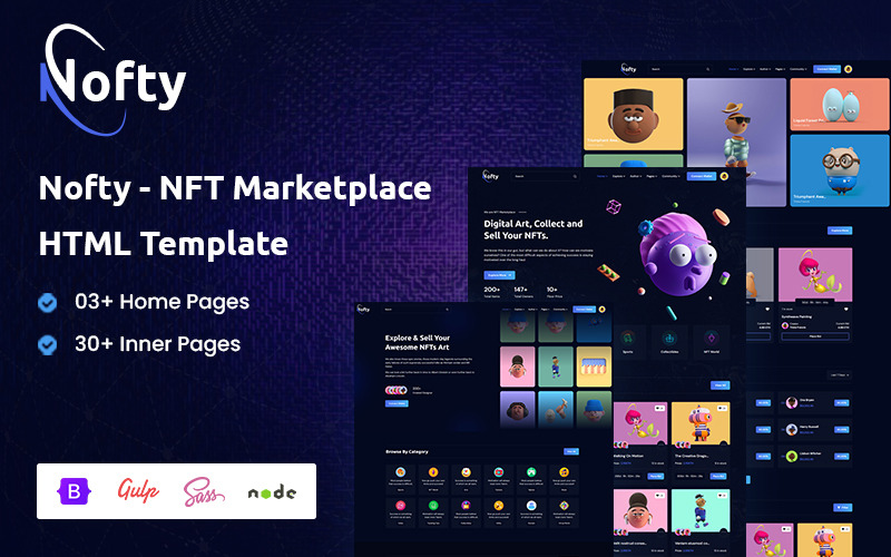 Nofty - Modèle HTML5 du marché NFT #287625 - TemplateMonster