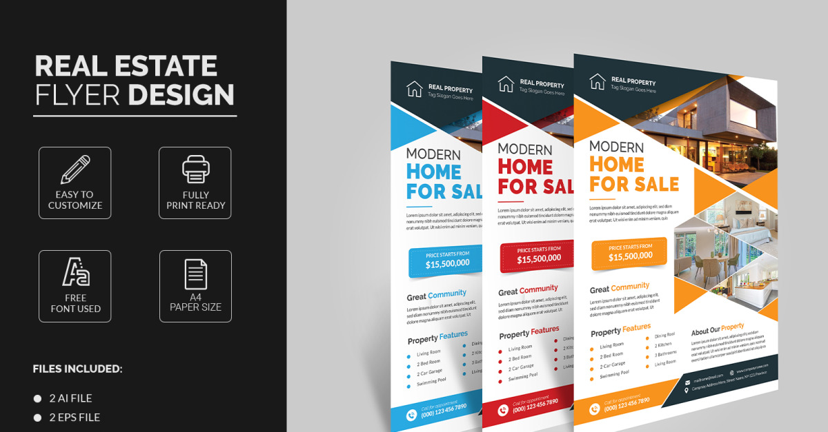 Real Estate Flyer | Modern Home For Sale | Digital Marketing Flyer Template