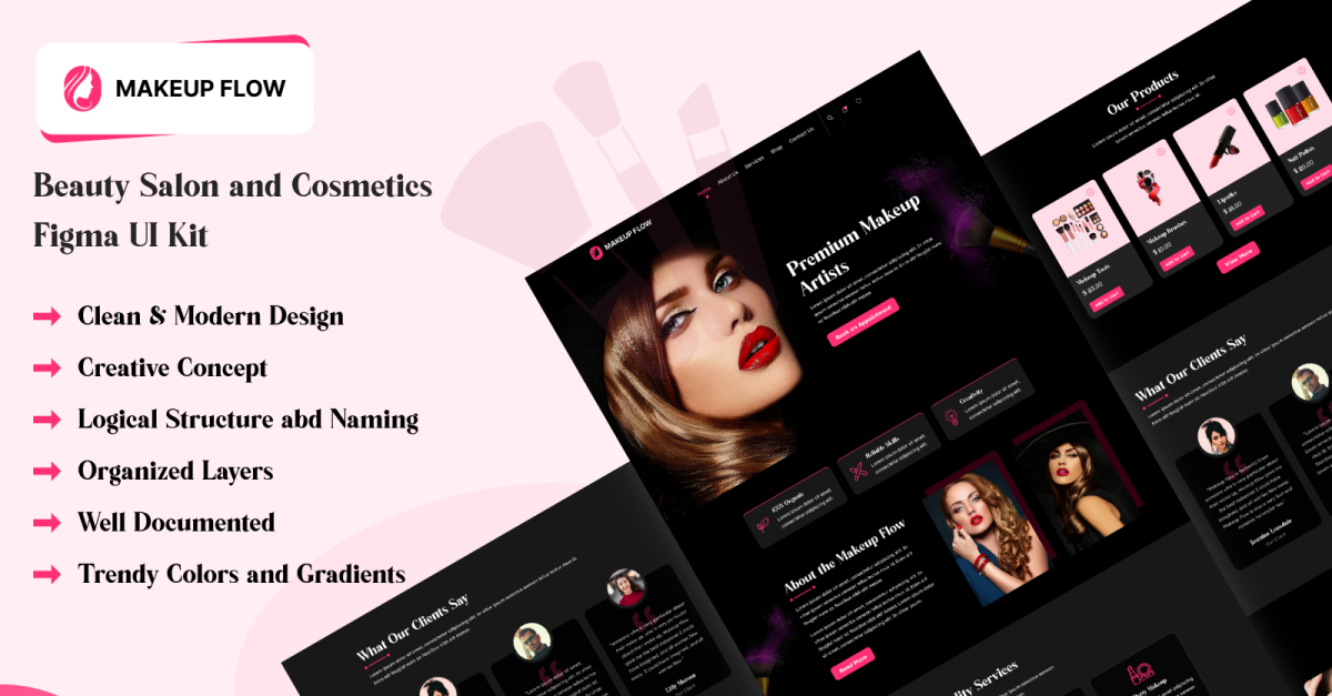 Makeup Flow Beauty Salon and Cosmetics Figma UI Kit