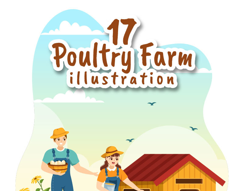 Poultry Farming with Farmer, Cage, Chicken and Egg Farm on Green