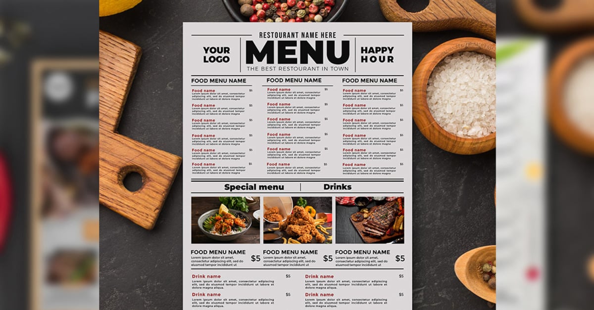 Modelo de menu de restaurante minimalista - TemplateMonster