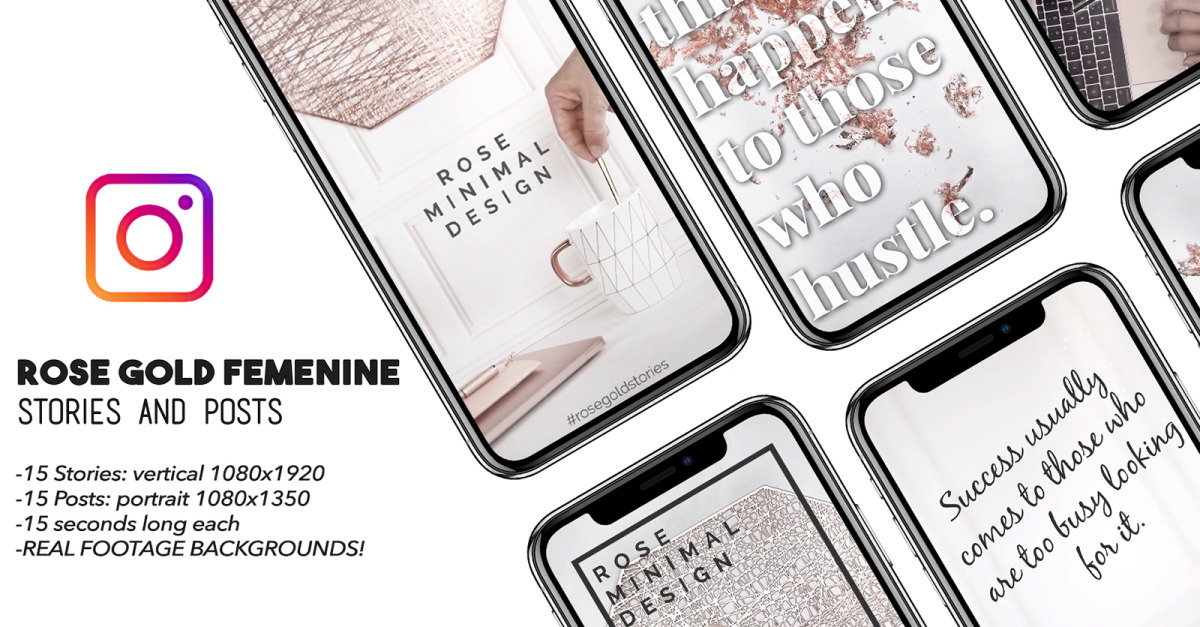 Rose Gold Feminine Stories and Posts After Effects Template