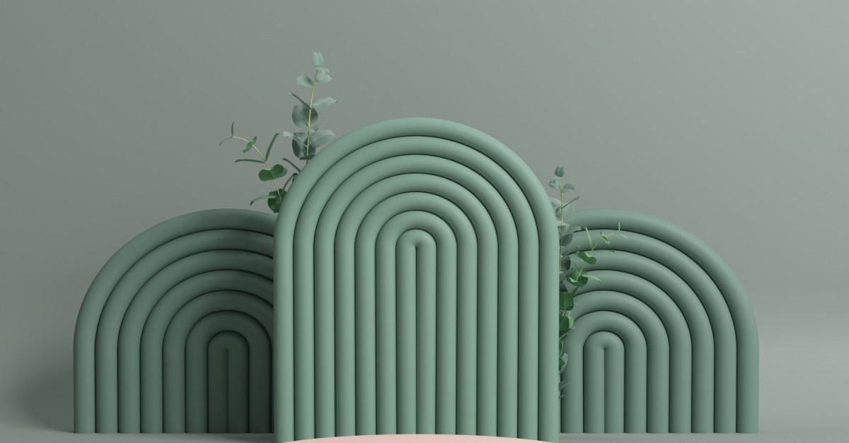 Product Podium with abstract green geometric shapes