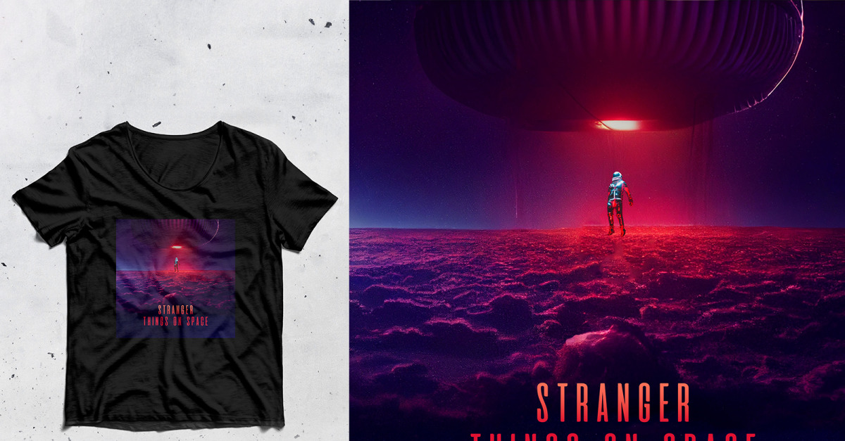 Stranger Things On Space T-shirts PSD Template