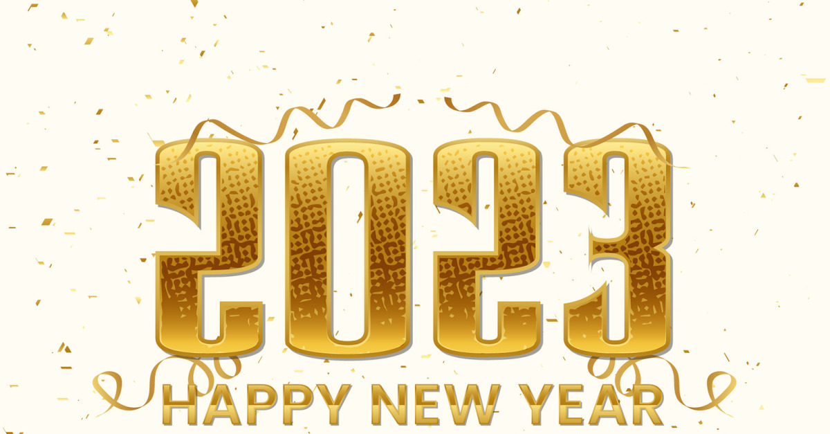 Happy new year 2023 with golden confetti background