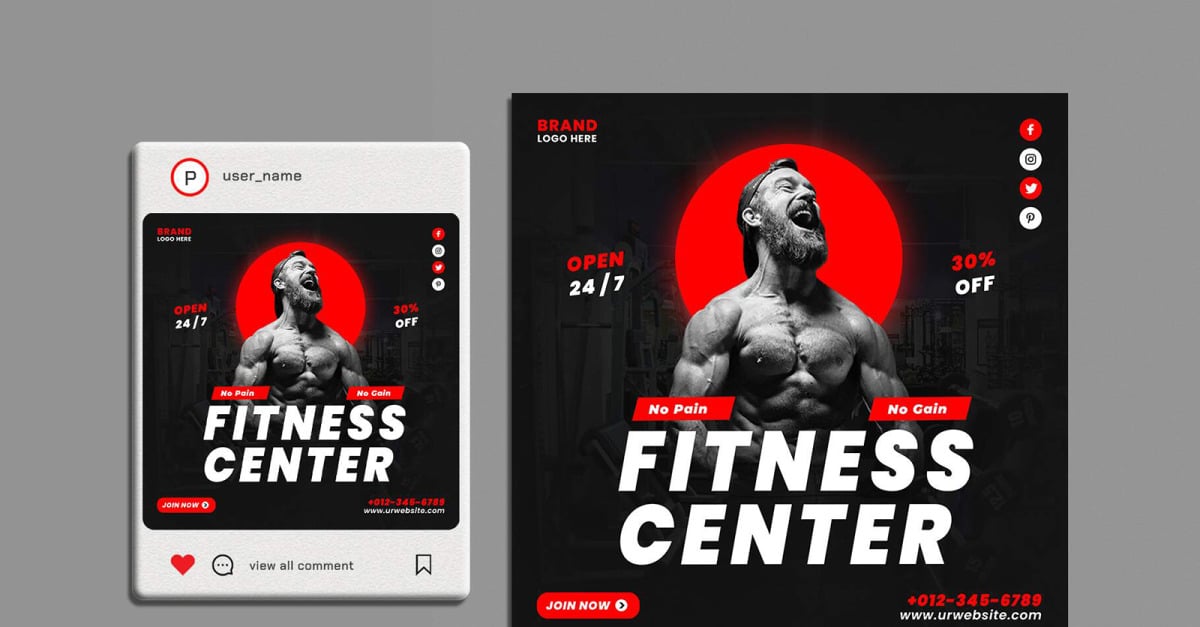 Fitness Gym Instagram Post Template 2 TemplateMonster
