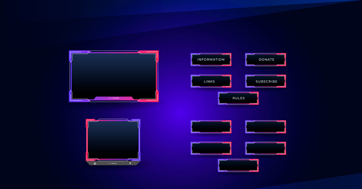 Twitch live stream overlay package including facecam overlay