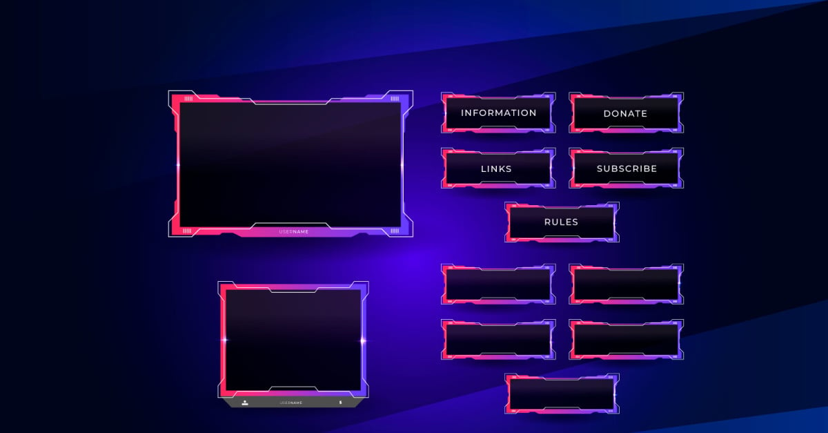 Twitch stream panel overlay package including facecam overlay, offline ...