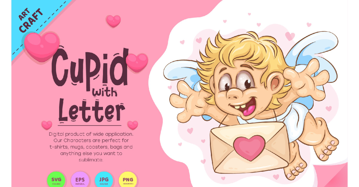 Cartoon Cupid with Letter. Clipart #298834 - TemplateMonster