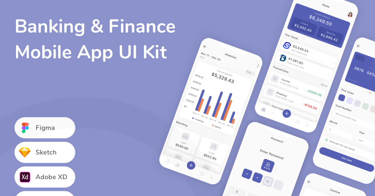 Banking & Finance Mobile App UI Kit TemplateMonster