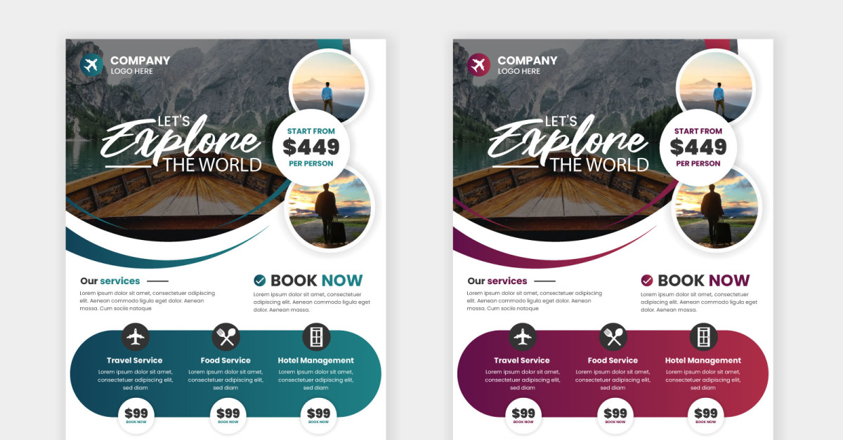 Page De Garde Voyage Conceptions de flyers d'agence de voyage de vecteur et modèle de page