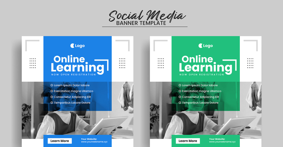 Education social media post banner template or online learning square ...