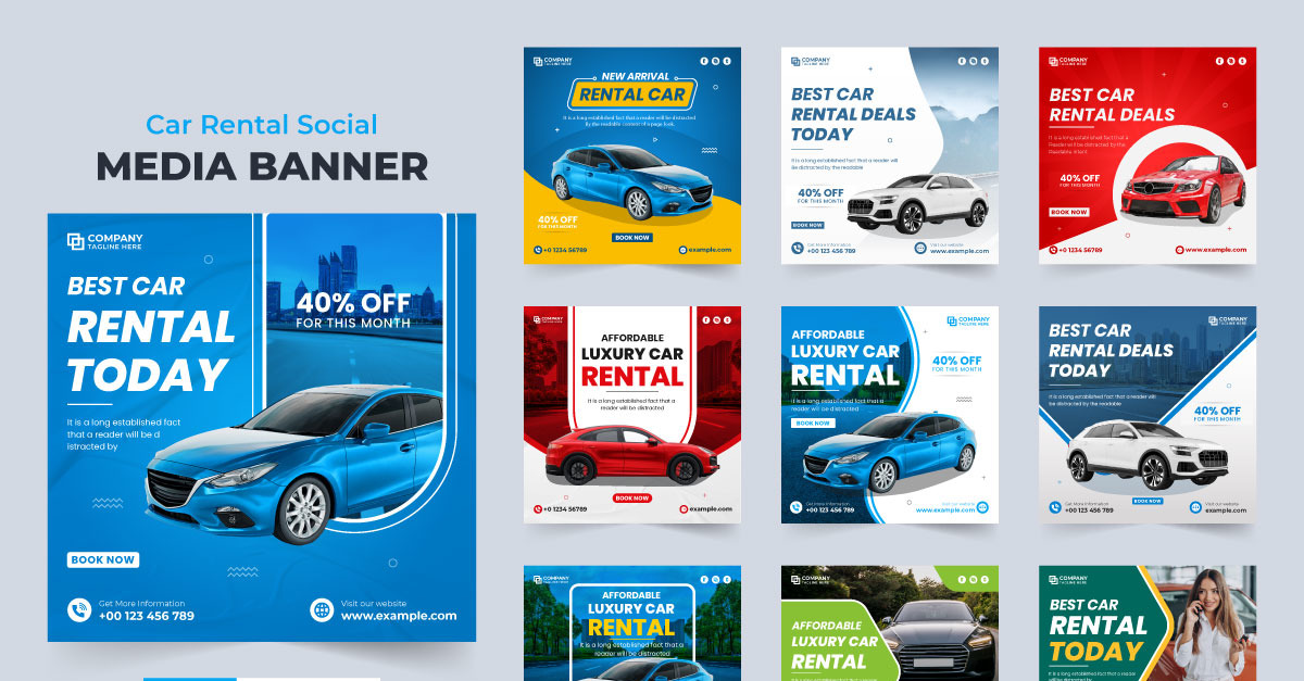 Car rental social media post bundle 301185 TemplateMonster