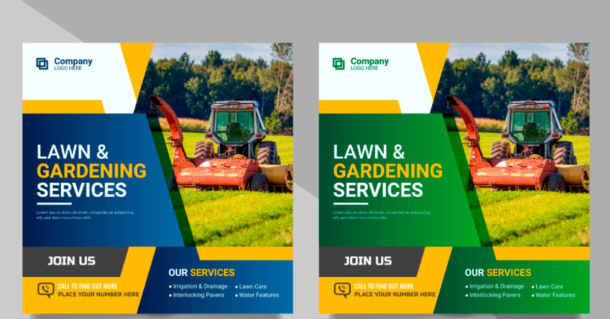 Agriculture service social media post banner or lawn mower gardening ...