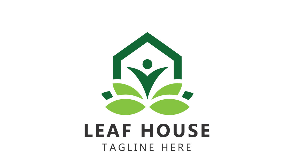 Green House Logo And Leaf House Logo Template