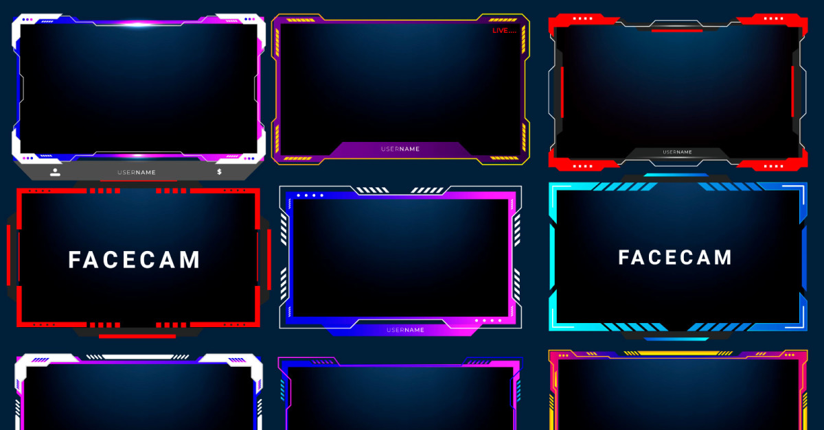 Twitch stream overlay package including facecam overlay set