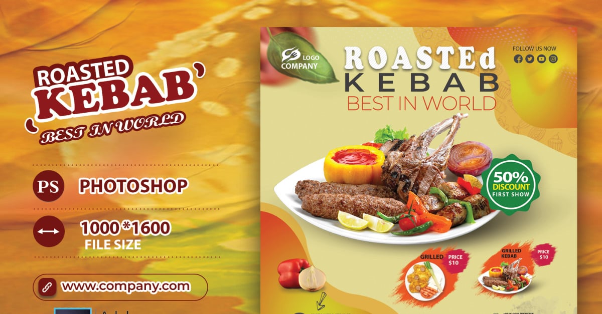 Roasted Kebab Food Menu Restaurant Banner Template