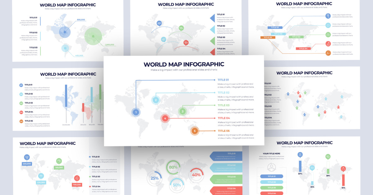 Plantilla de PowerPoint - infografía vectorial de mapa mundial
