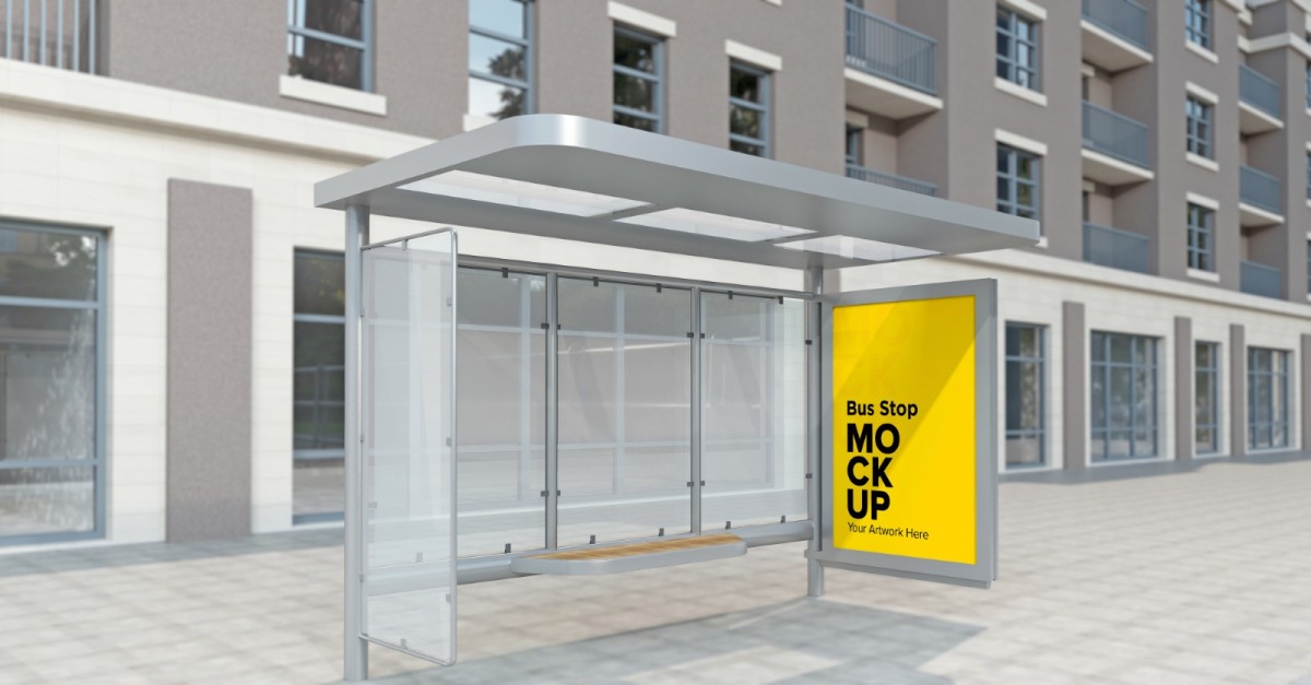 City Bus Shelter Outdoor Advertising Mockup Template