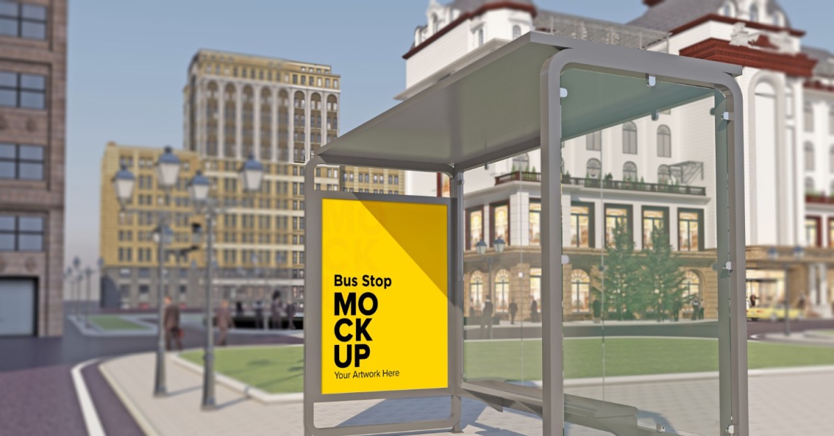 Outdoor Advertising Billboard Bus Shelter Mockup Template