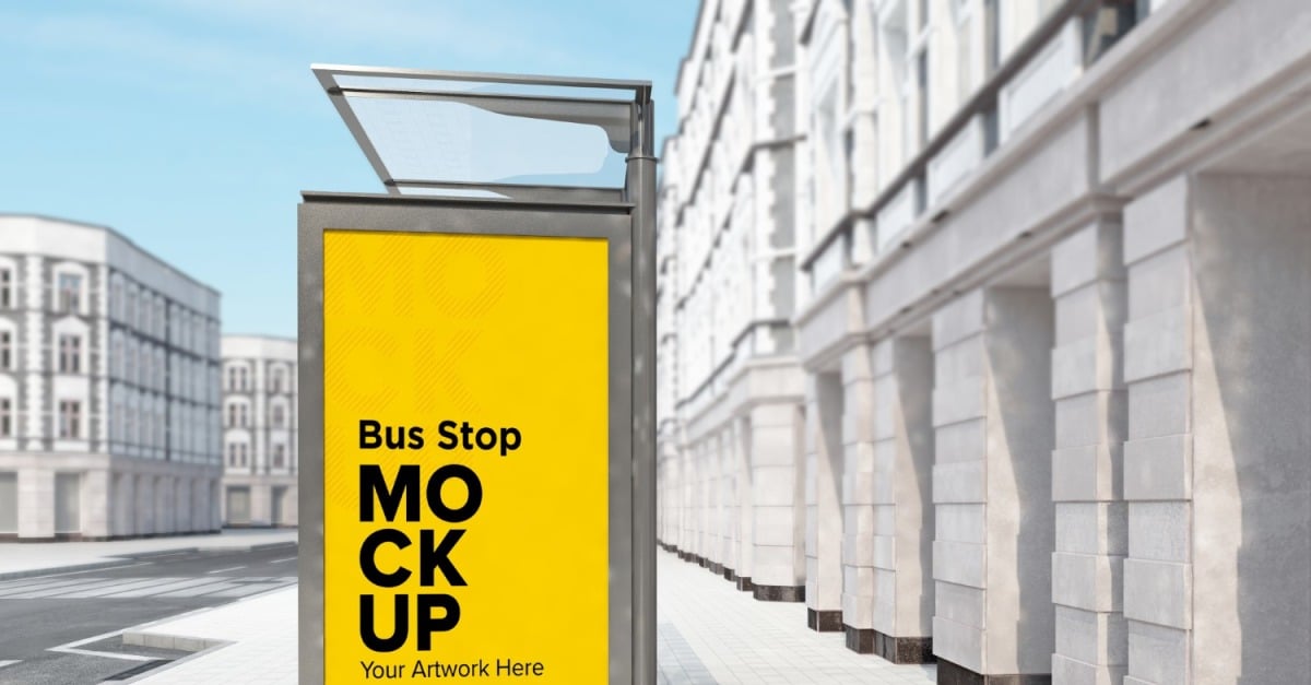 Bus Stop Mockup With Advertising Signage - TemplateMonster