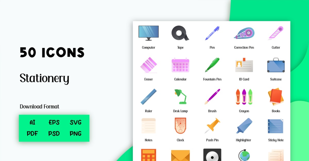 Icon Pack: 50 Stationery Icons #310662 - TemplateMonster