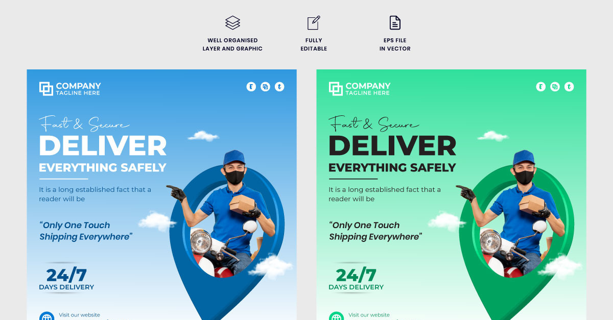 Online delivery service promotion poster TemplateMonster