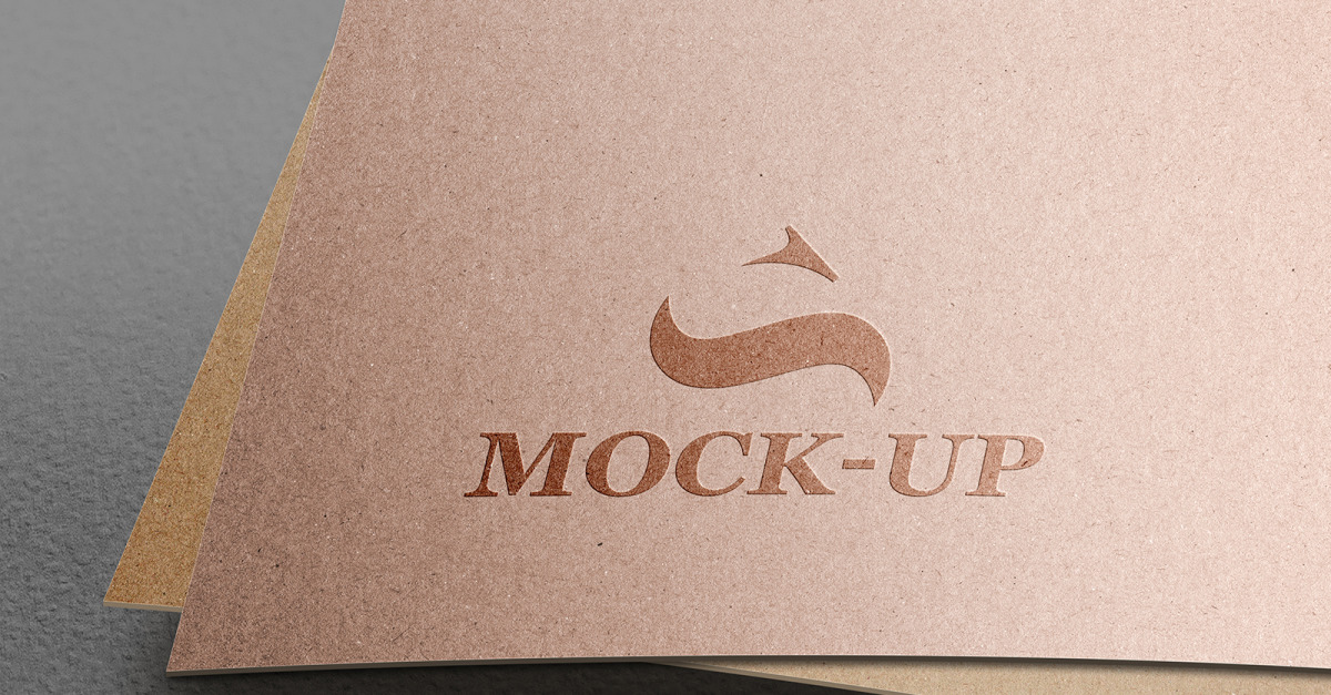 Embossed perspective logo mockup on kraft paper texture