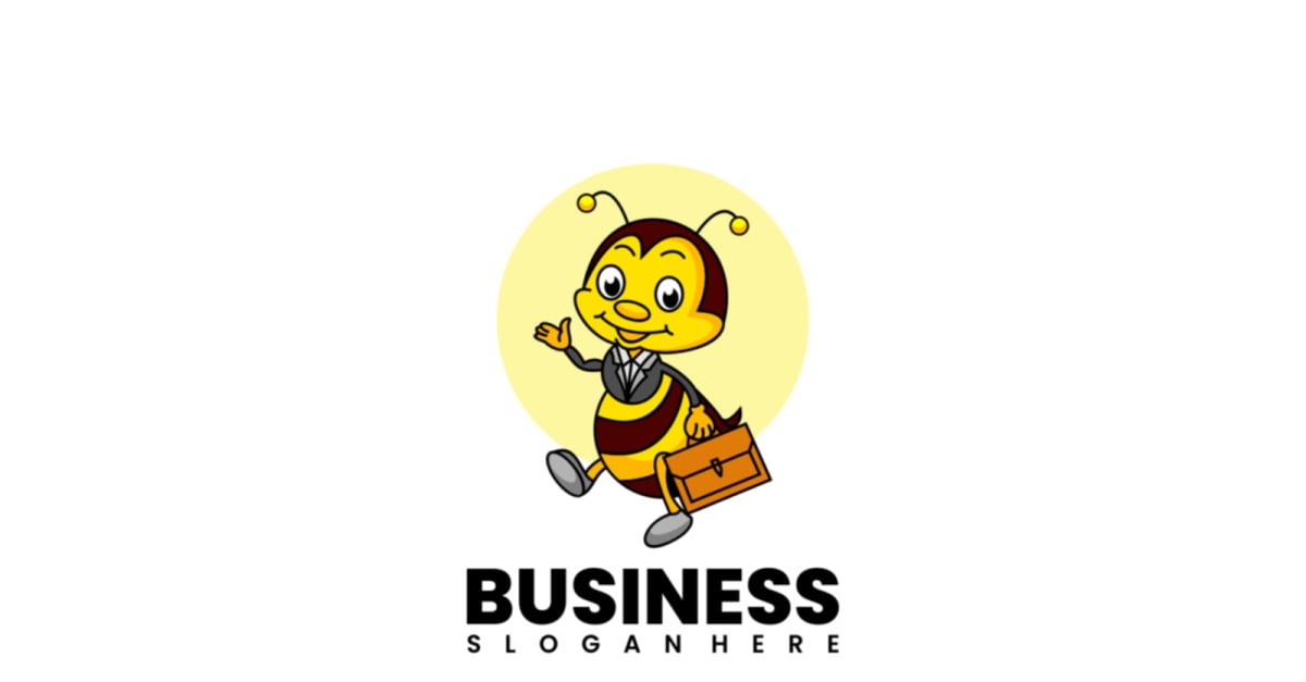 Bee Cartoon Logo Flying Honey Bee Bumblebee Character Logo Mascot