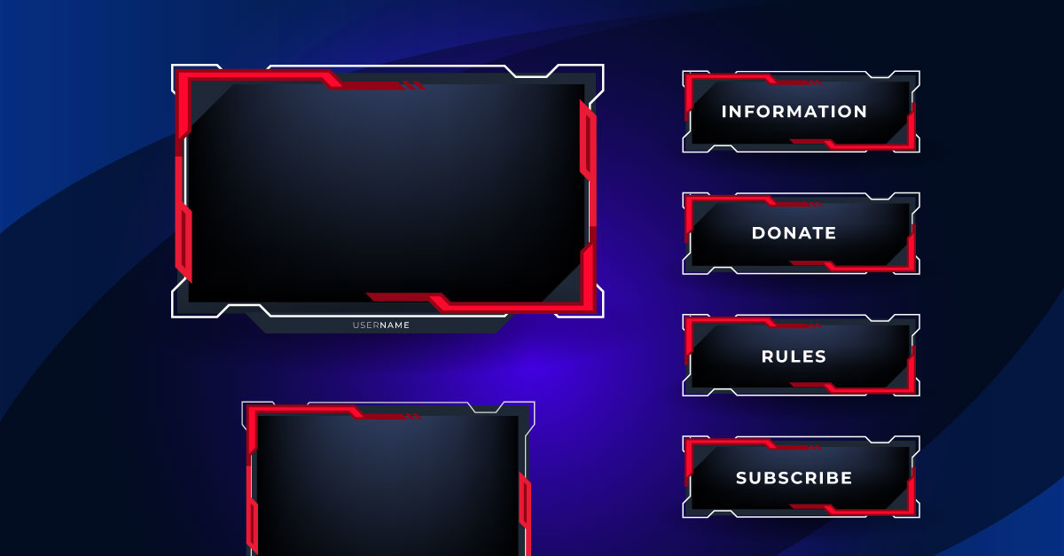 Live stream gameing panel template with game screen, live chat and webcam